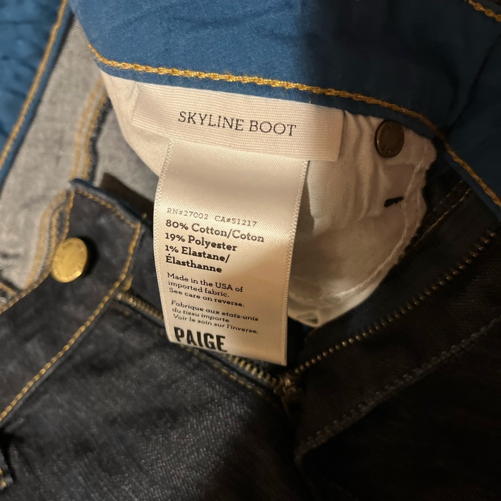 PAIGE Anthropologie Deep Dark Indigo Skyline Low Rise Bootcut Western Wide Jeans - Picture 12 of 15
